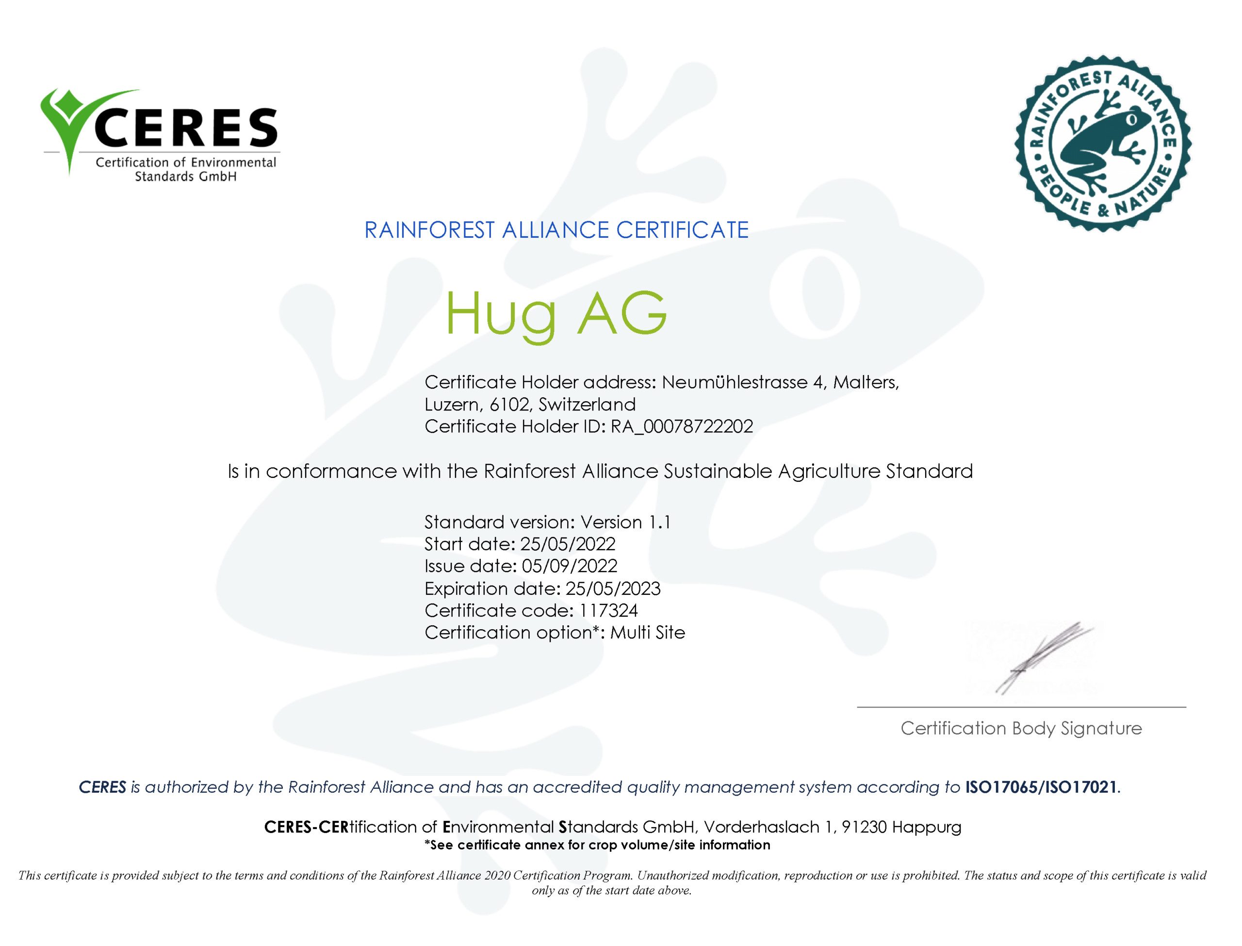 Rainforest Alliance Zertifikat Hazelnut