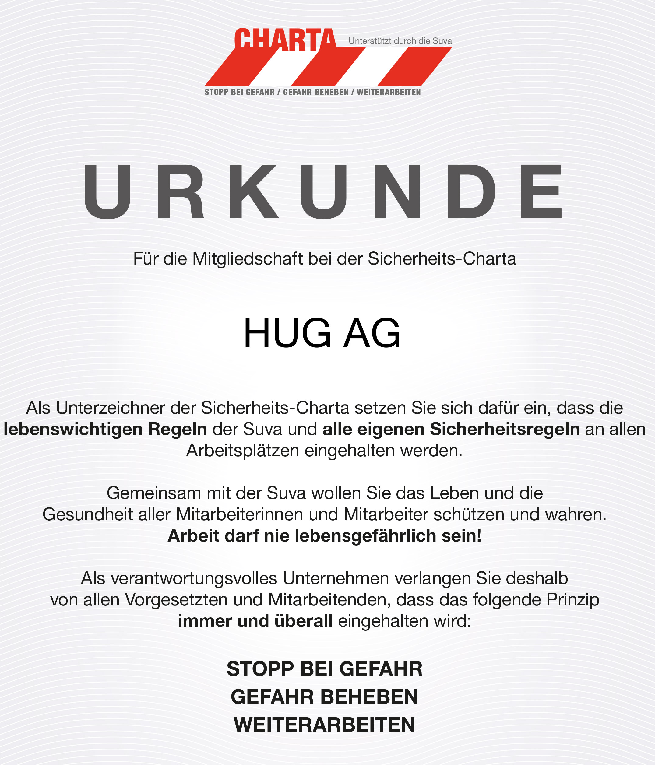 Urkunde Sicherheits-Charta