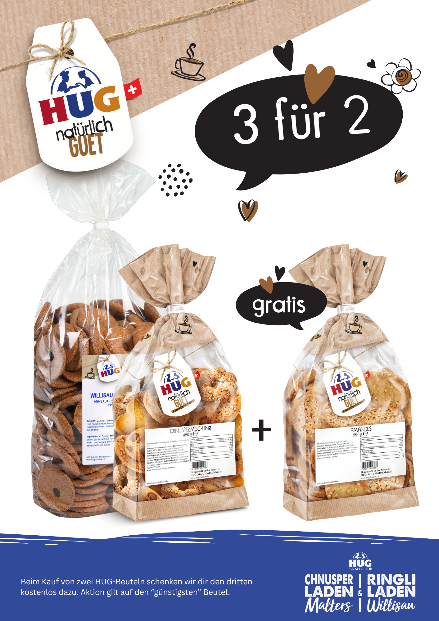 3für2-Aktion auf alle HUG Grossbeutel