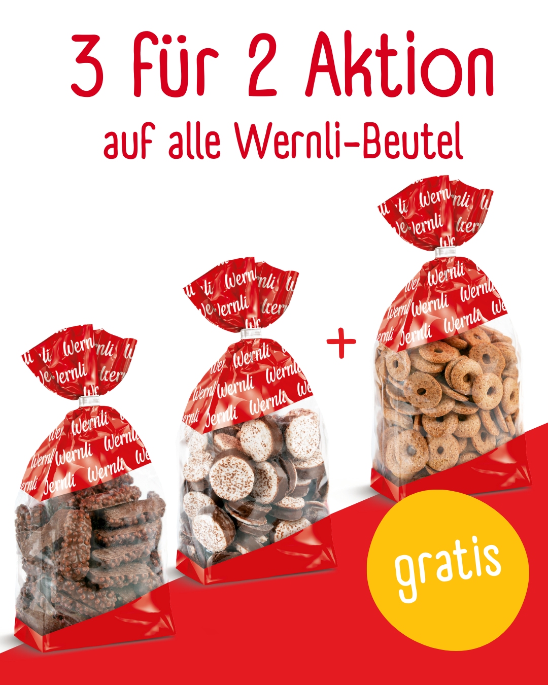 3für2-Aktion auf das Wernli Fabrikladenbeutel-Sortiment